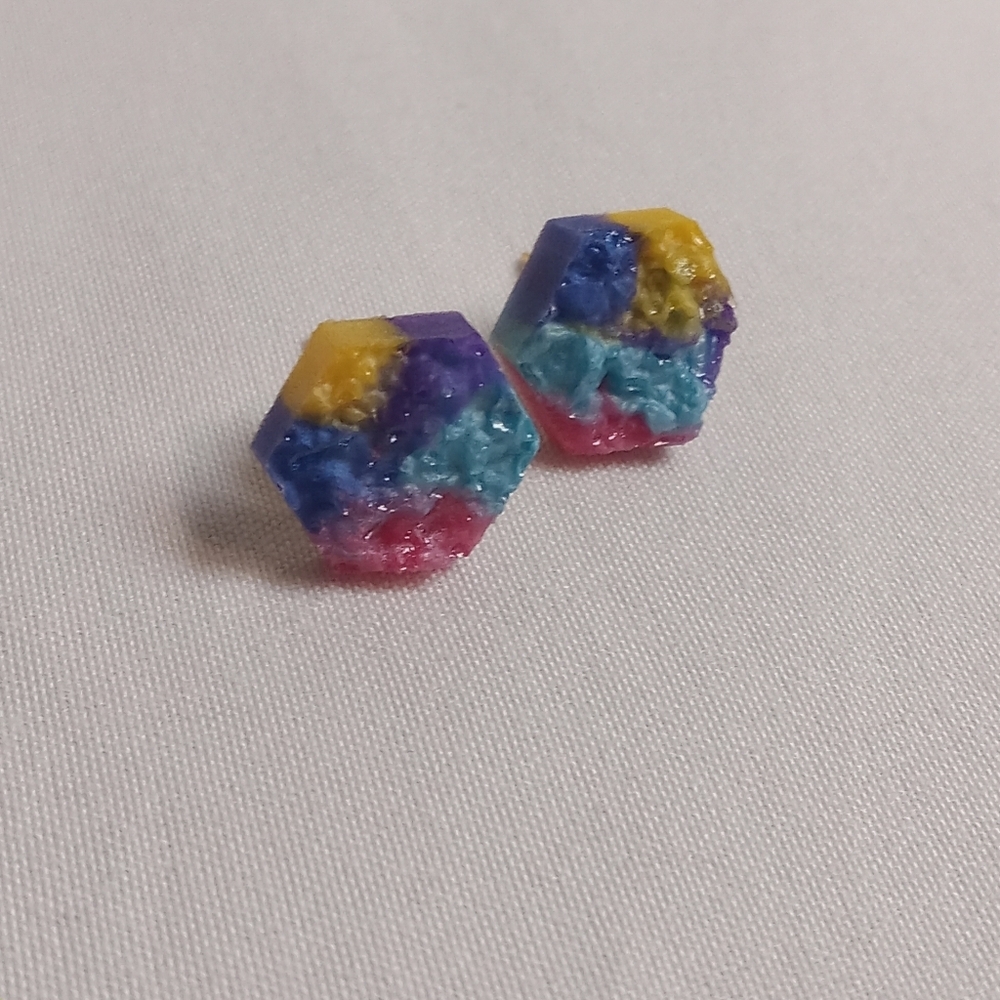 Hand Crafted Multicolor Hexagon Earrings - Picture 3 of 3